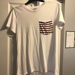 White T-Shirt with Maroon striped pocket